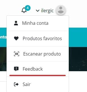 Menu para mandar feedback
